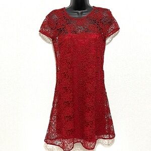 Zara Woman Red Lace Guipure Midi Dress Size XS